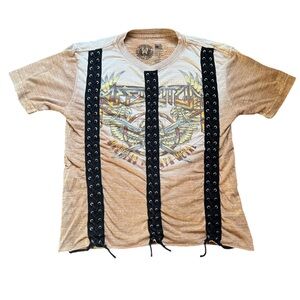 Vintage Affliction Shirt Womens Medium Lace Boho Top Y2K Brown